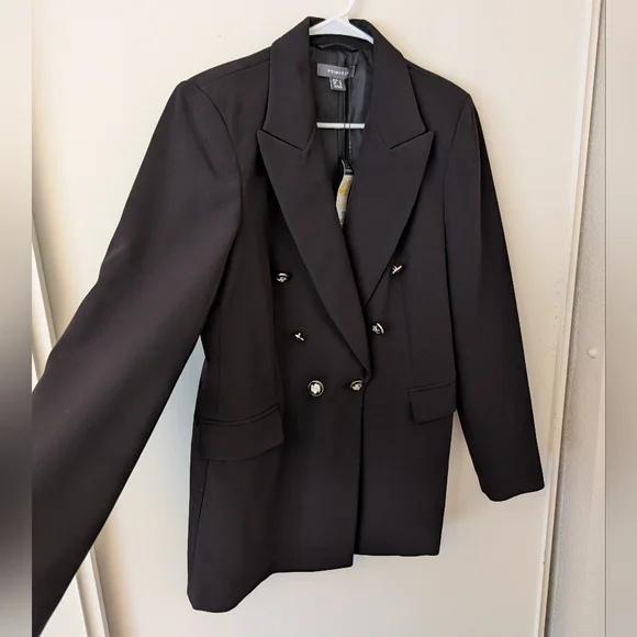 Primark Womens 10 NWT Black Blazer Jacket Preppy Academia Classic Cyberpunk - Picture 4 of 7